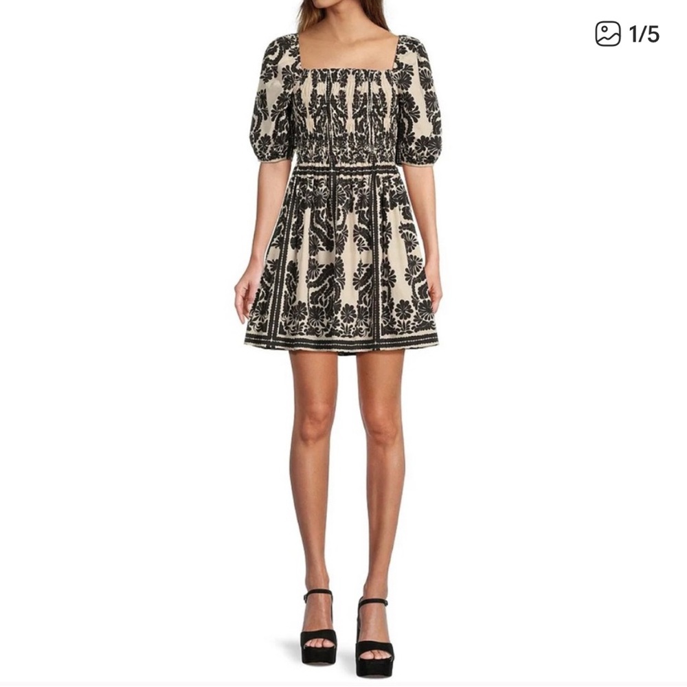 Elegant Black and Cream Floral Dress